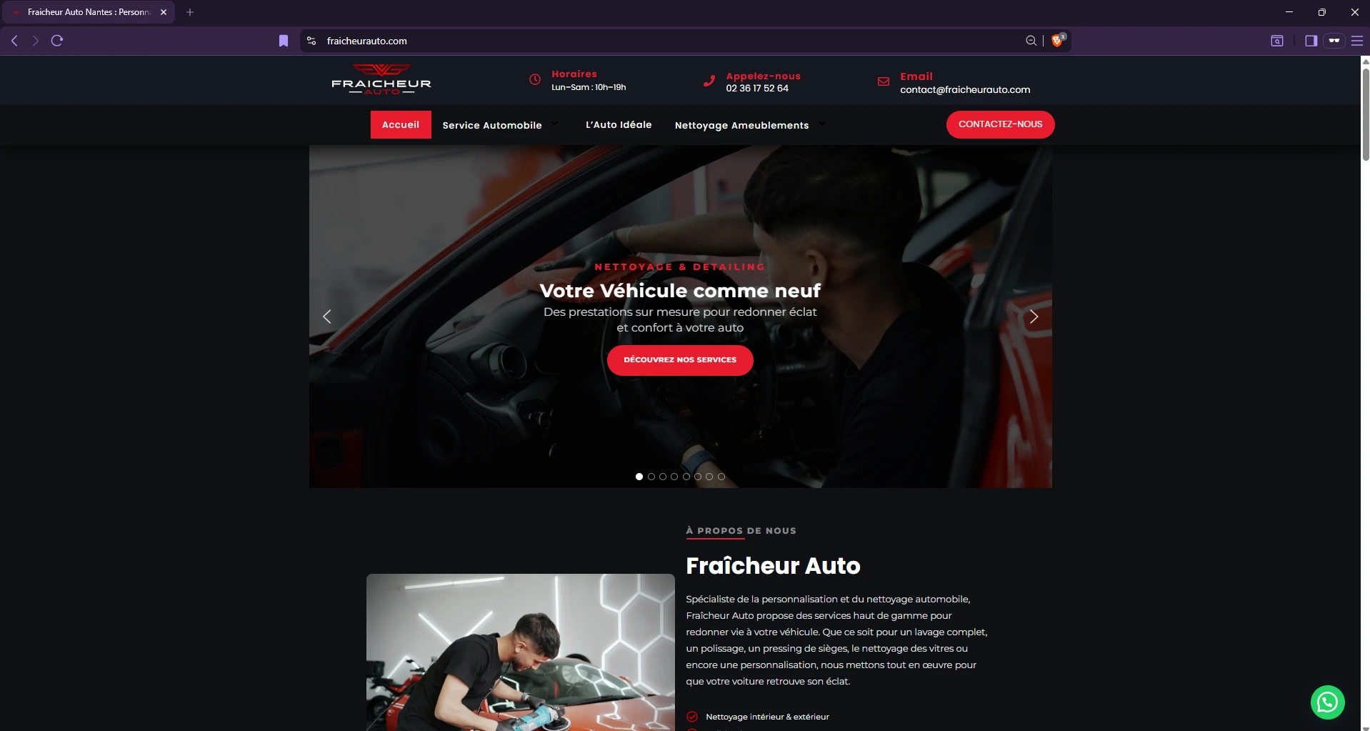 Page d'accueil du site fraicheurauto.com après refonte par E-Cybercom