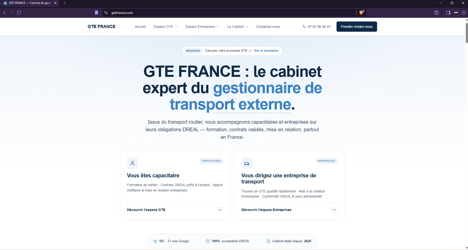 Page d'accueil du site gtefrance.com après refonte par E-Cybercom